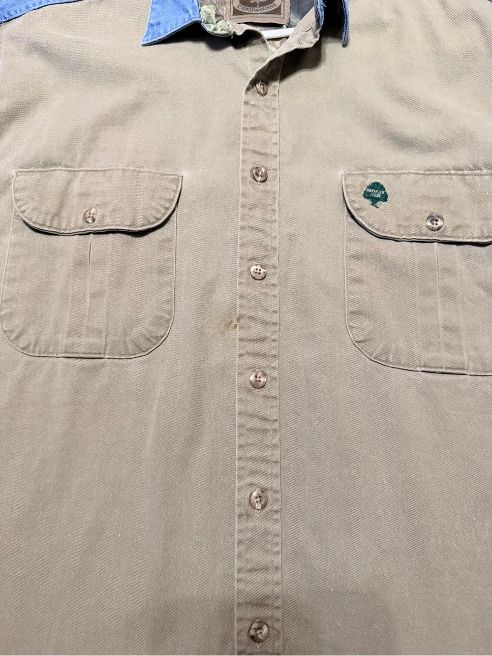 Rare Mossy Oak Companions Two-Tone Khaki&Light Blue Denim Shirt (SmallBurnMark)